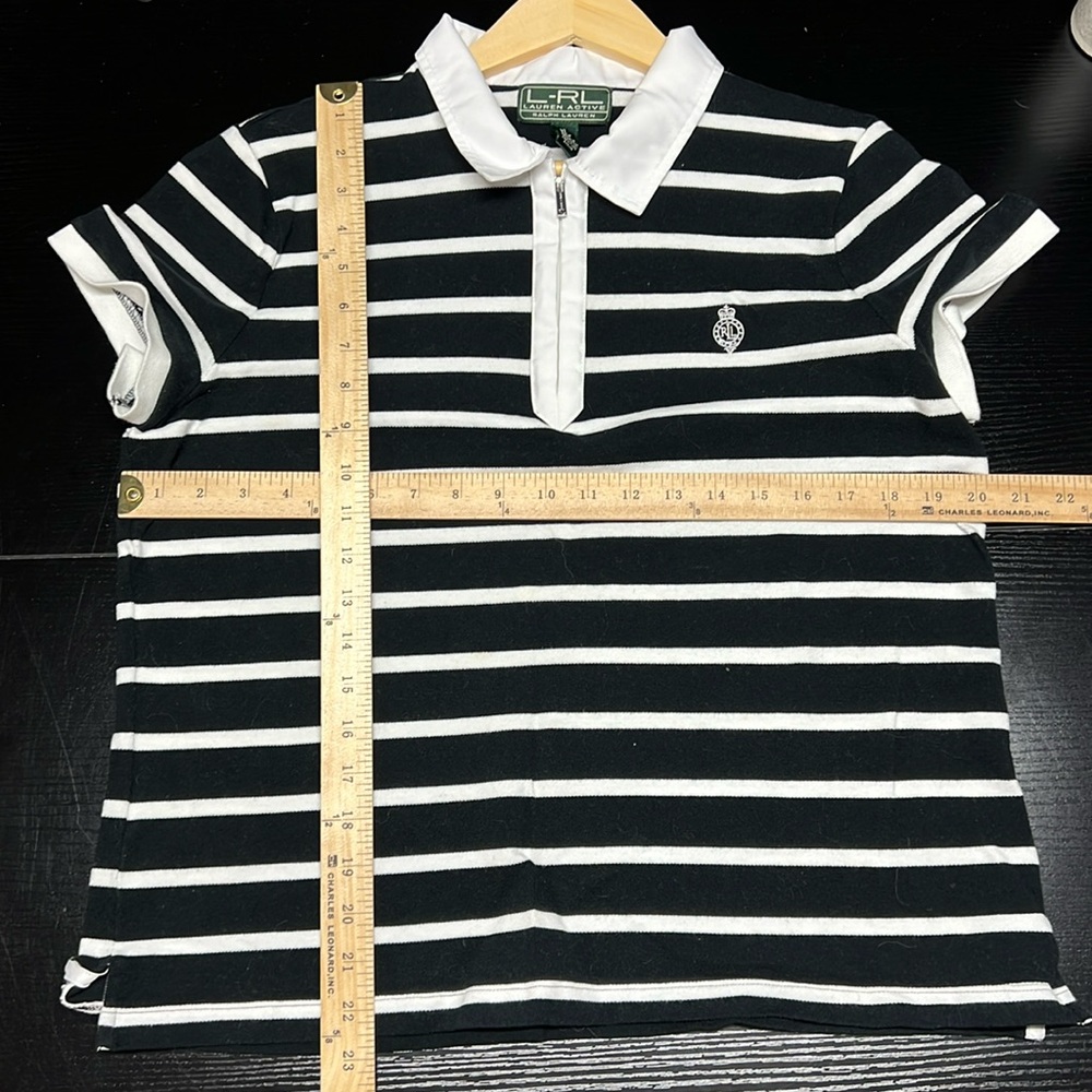 L-RL Lauren‎ Active Ralph Lauren Black w/ White Stripes Collared Polo - Picture 3 of 10